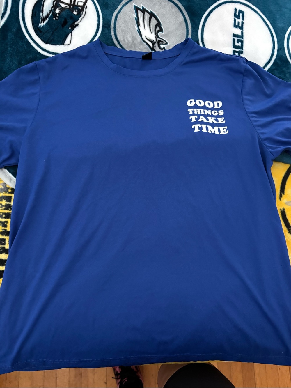 Manfinity SHEIN Blue Short-Sleeve Tee with 'Good Things Take Time' Graphic large